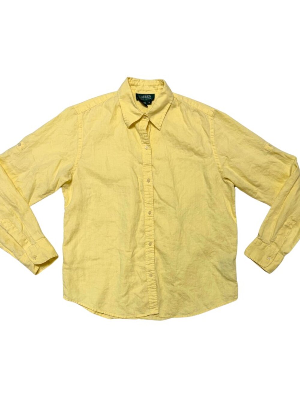 Lauren by Ralph Lauren Butter Yellow 100% Linen Button Up Top Size Medium